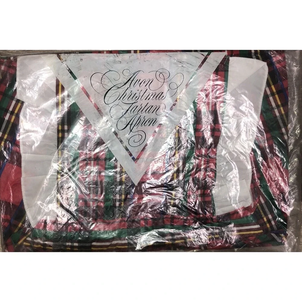 Vintage‎ Avon Apron Tartan Red Green Plaid Full Bib Christmas Ruffle 1986 NEW